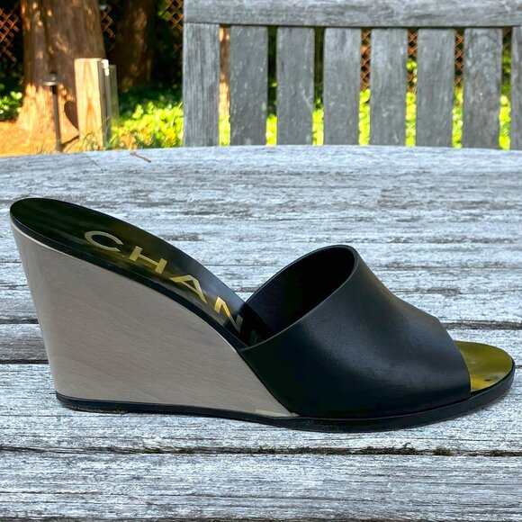 AUTHENTIC CHANEL Black Wedges - Picture 8 of 11